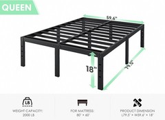 18 in Sturdy Platform Bed Frame Queen Size,Quick & Easy Assembly,No Noise, Black