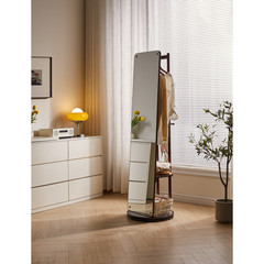 Freestanding Solid Wood Rotating Full Length Mirror Clothes Rack Storage Shelves
