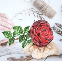 Crystal Glass Red❤️Rose Flower Gold Plated Long Stem Love Valentine’s Day Gift🌹