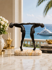 THEODORE ALEXANDER OPPOSING ART DECO ATHLETES CAST BRASS MARBLE SCULPTURE STATUE