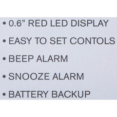 Digital Sharp Alarm Clock, Cosmic Silver, Easy to Set Controls, Red LED Display