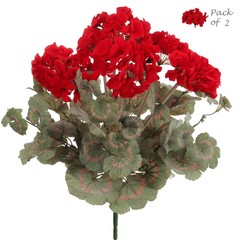 Red Geranium Bush 18 in Flower 7 Silk Vibrant Bloom Realistic Floral Decor 2Pack