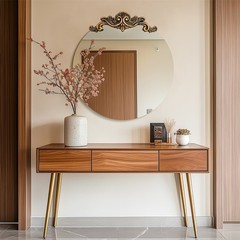 Round Frameless Wall Mirror for Bedroom Entrance Vintage Baroque Wall Mirror