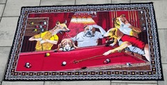 Vintage 70s Turkish Tapestry Dogs Playing Pool «Jack the Ripper» Velvet Kitsch