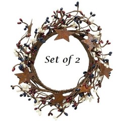 NEW Primitive Berry Candle Ring Rusty Stars 4″ NAVY BURGUNDY IVORY Americana