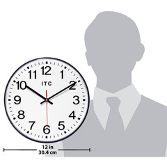 Prosaic 12 In. round Business Wall Clock – Black Plastic Case with Shatter-Resis