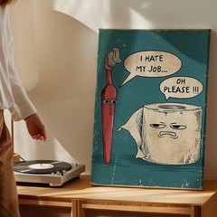 Funny Cartoon Toothbrush And Toilet Paper I Hate My Job Canvas Wall Art Print