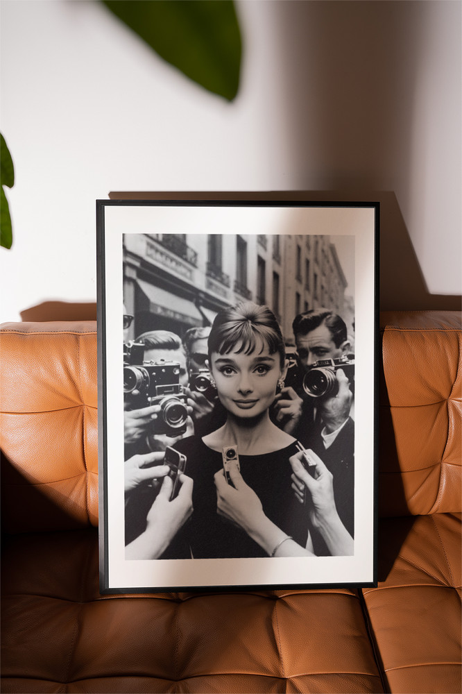 Audrey Hepburn Print, Black and White Vintage Photo, Retro Fashion Art