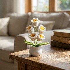 Handmade Crochet Potted Flower Forget Me Not Lily of the Valley Multi Colors