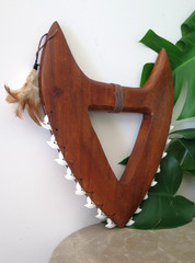 Hawaii Hand Made Wall Decor Wood Carved Lei O Mano Polynesian Resin Shark Teeth