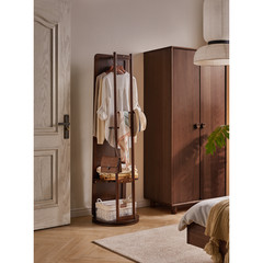 Freestanding Solid Wood Rotating Full Length Mirror Clothes Rack Storage Shelves