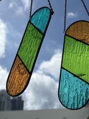 2 Stained glass colorblock suncatcher Candle Holder