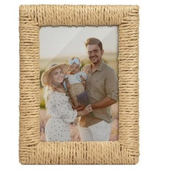 Boho 4×6 Picture Frame, Natural Boho Rattan Photo Frame with Real Glass Paper