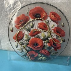 6 inch round plaque with poppy flowers