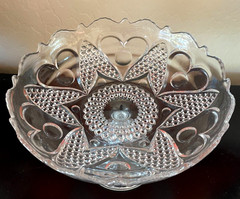Vintage Clear Cut Pressed Glass Round Pedestal Bowl Compote Centerpiece Bowl