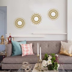 3 PCS Gold 9.8 x 9.8 Inch Mirror Wall Decor Small Hanging Living Room Bedroom