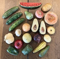 Vintage Paper Mache Fruit/Vegetables Set Of 22 Hand Painted Folk Art Whimsical