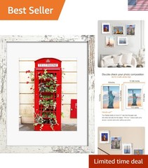 11×14 Picture Frame Distressed White, Display Pictures 8×10 with Mat or 11×14…