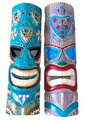 SET OF 2 20″ TIKI MASK HAWAIIAN WALL ART ISLAND HOME DECOR TRIBAL BAR TROPICAL