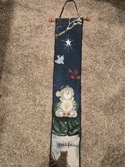 Vintage «Come All Ye Faithful » Snowman Wall Hanging Tapestry 6″w X 47″ L