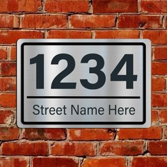 Custom Home Address Sign Plaque Silver Chrome Look Aluminum Metal 12×8