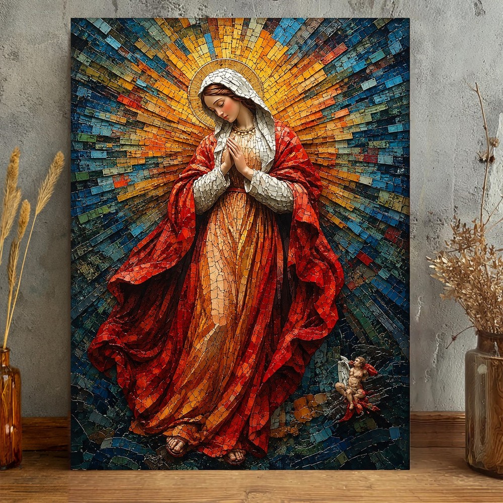 Virgin Mary Mosaic Canvas Print Catholic Christian Religious Wall Art Decor