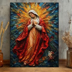 Virgin Mary Mosaic Canvas Print Catholic Christian Religious Wall Art Decor
