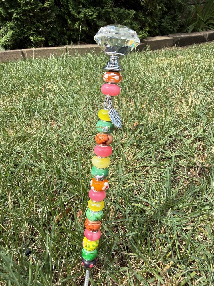 Glass Beaded Garden Stack Clear Topper with Multicolored Beads, 12 inch