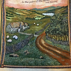 Vintage Irish Blessing Tapestry Wall Hanging Pastoral Scene W Rod Hanger