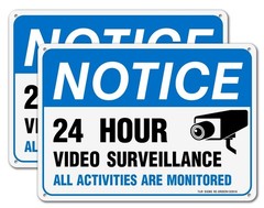Video Surveillance Sign, All 10″x7″ – 2 pack, Blue Black On White Background