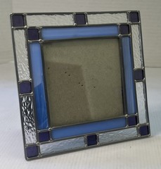 Stained Glass Picture Frame Mission Style Blue/Clear Geometric 3×3 Photo SALE!
