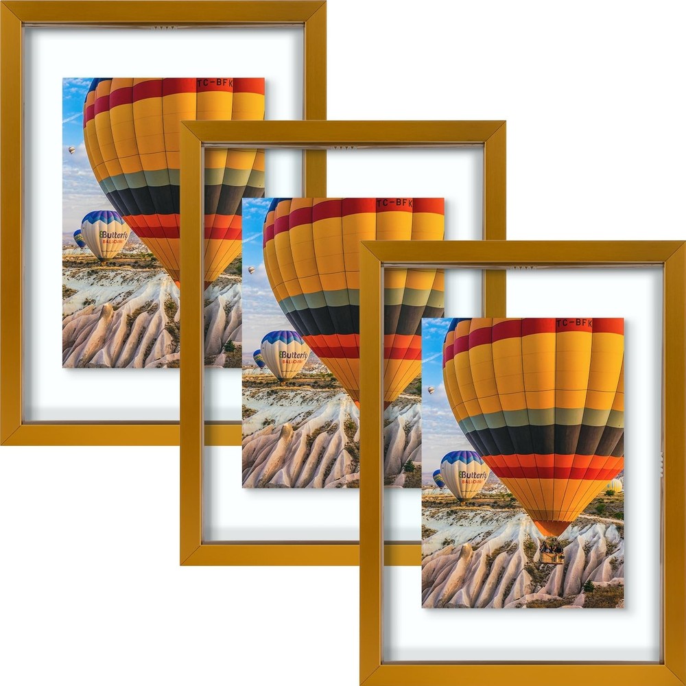 3 Pack 5×7 Bronze Aluminum Floating Picture Frame Glass Gallery Display Decor