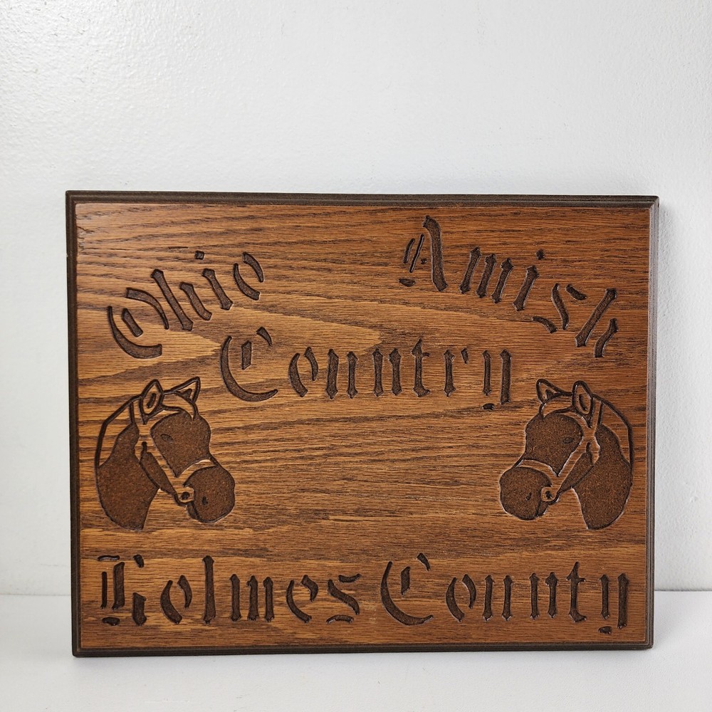 Amish Country Holmes County Ohio Horses Farmhouse Oak Wood Wall Hanging Handmade