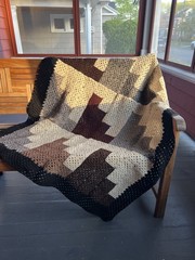 Hand Crocheted Blanket, 100% Wool Recycled Yarn 57x86in Neutral Colors.￼