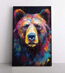 Grizzly Bear Portrait Oil Painting Print Framed Canvas Animals Art Wildlife