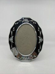 VTG Venetian Style Oval Mirrored Photo Frame 7×5 Opening Etched Glass Floral