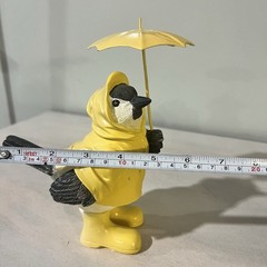 Cute Decor Bird Figurine In Raincoat And Umbrella Plastic Contemporary 7.75″