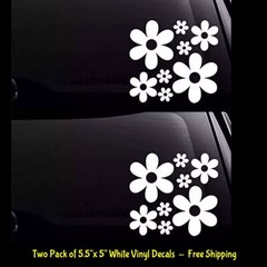 Groovy Daisy Flowers Silhouette Two 5.5″ White Vinyl Decals Car Windows laptop