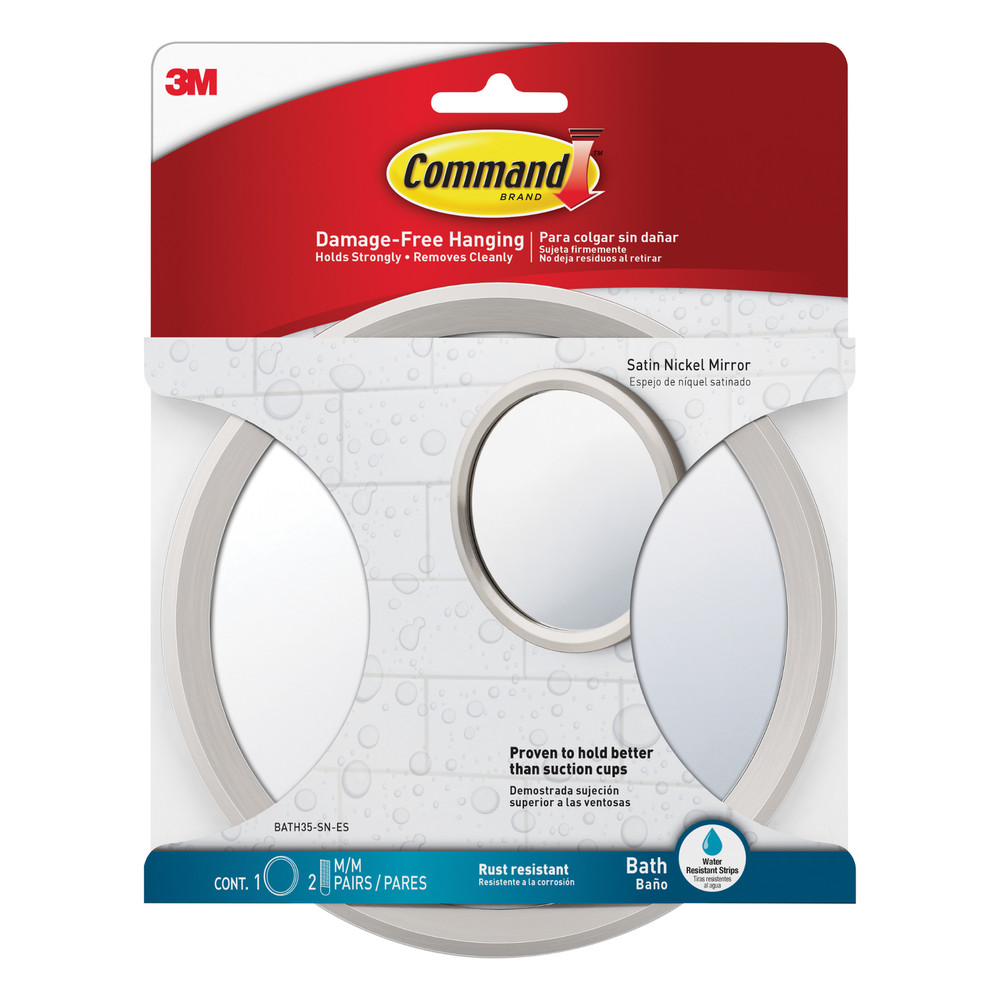 Command Bath Mirror: 6.82 in. diameter (Satin Nickel)