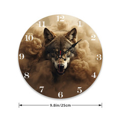 Round Wood Wall Clock 9.8″ Smoke Wolf Art Nature Decor