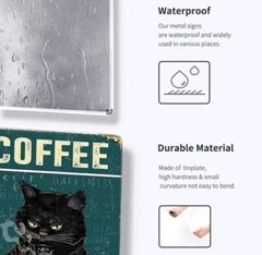 «Vintage Coffee Black Cat Metal Wall Decor Sign 9×11.8″ Retro Kitchen Art»