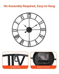 Wall Clock 24 in Roman Numerals Battery Operated Silent Clocks for Living Room