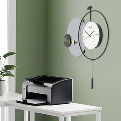 Modern Iron Pendulum Wall Clock 79 × 72 cm Round Gray Black White
