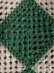 crochet granny square afghan blanket vintage 60 inch By 36 inch Green White