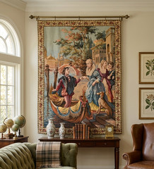Vintage French Tapestry Royal Scenic Wall Hanging 2×3 Ft Pictorial Classic