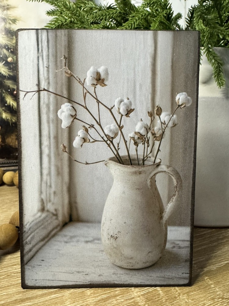 Rustic Modern Farmhouse Vase With Cotten Stems SIGN HANDMADE