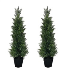 2pcs 3ft Artificial Cedar Topiary Tree Plant UV Home Decor Indoor Outdoor