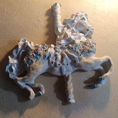 Vintage Carousel Horse Solid Resin/plastic Wall Hanging Decor RARE Signed. fa
