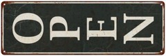 Vertical White on Black OPEN Sign Vintage Look Metal Sign 106180062009