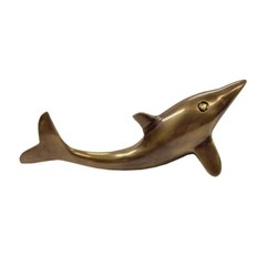 5″ Antiqued Solid Brass Dolphin Paperweight, Dolphin Figurine